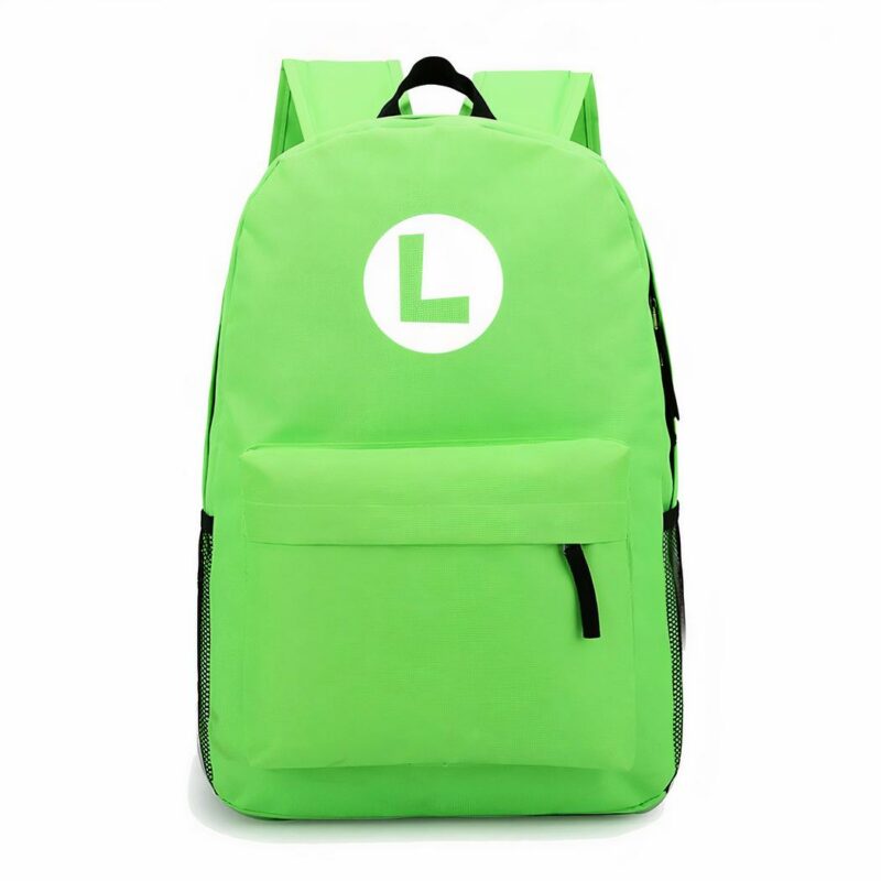 Sac à dos Super Mario couleur unie vert avec un fond blanc