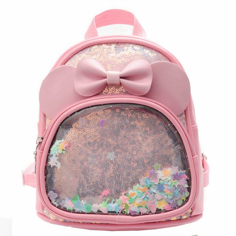 Petit sac à dos fille avec noeud rose avec un fond blanc