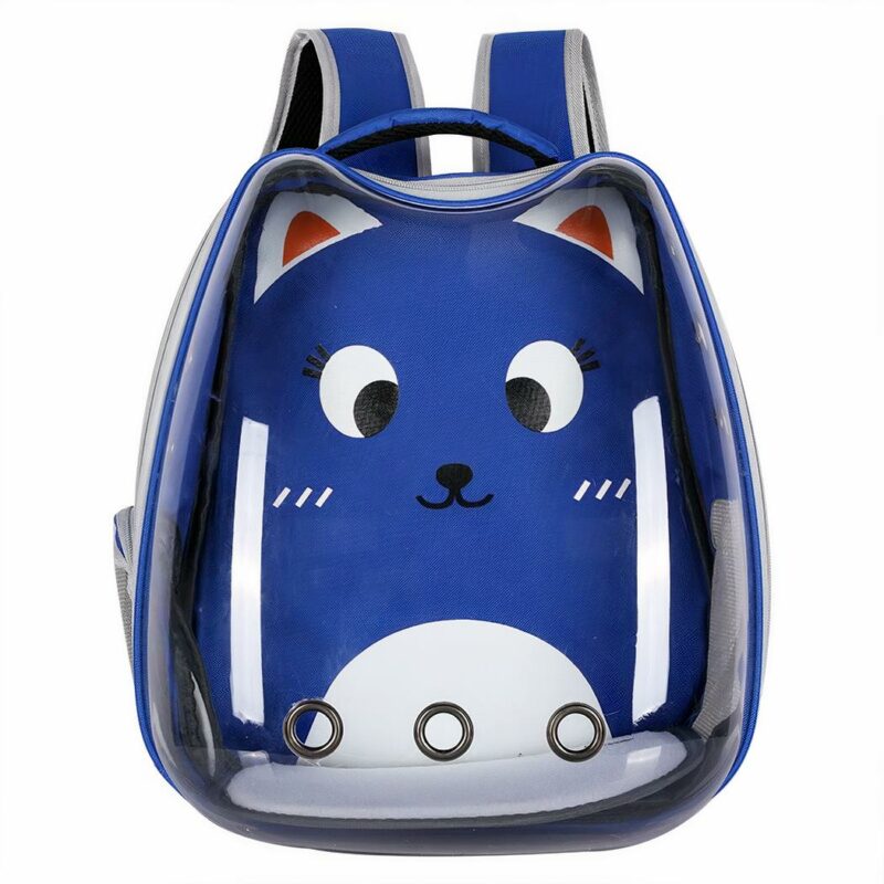 Sac à dos transparent motif dessin animé pour chat bleu avec un fond blanc à la mode