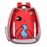 Sac à dos transparent motif dessin animé pour chat rouge et transparent avec un fond blanc