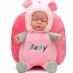 Sac à dos peluche bébé 3D rose avec un fond blanc