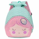 Sac à dos fille en forme de sirène bleu et rose avec un fond blanc
