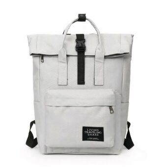 Sac à dos d'ordinateur Rolltop pour femme blanc avec un fond blanc