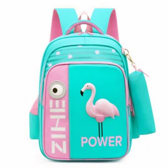 Sac à dos écolier motif flamant rose en 3D