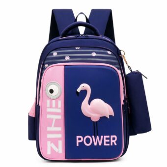 Sac à dos écolier motif flamant rose en 3D