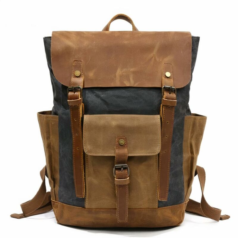 Sac à dos vintage en toile de cire marron de haute qualité