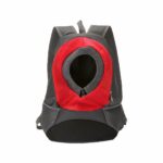 Sac à dos chat en maille respirante avec trou gris et rouge avec un fond blanc