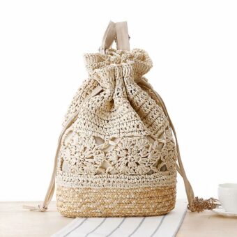 Sac à dos femme en paille à cordon coulissant