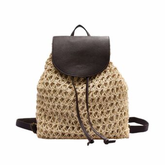 Sac à dos femme en paille avec cordon de serrage