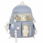 Sac à dos avec petite peluche ours pour filles gris