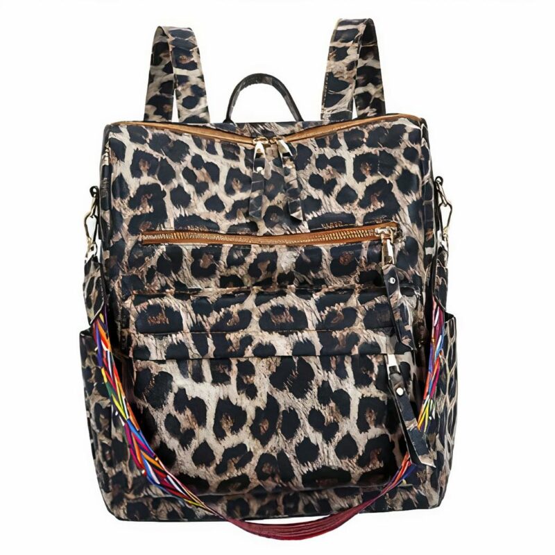Sac à dos rétro femme motif léopard à la mode