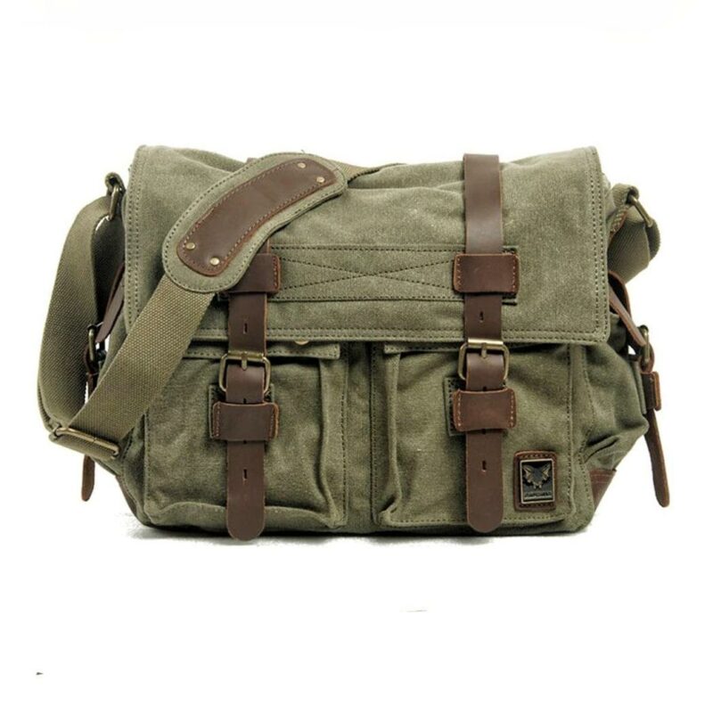 Cartable homme en toile et cuir - Vert - Sac photo Appareil photo reflex numérique