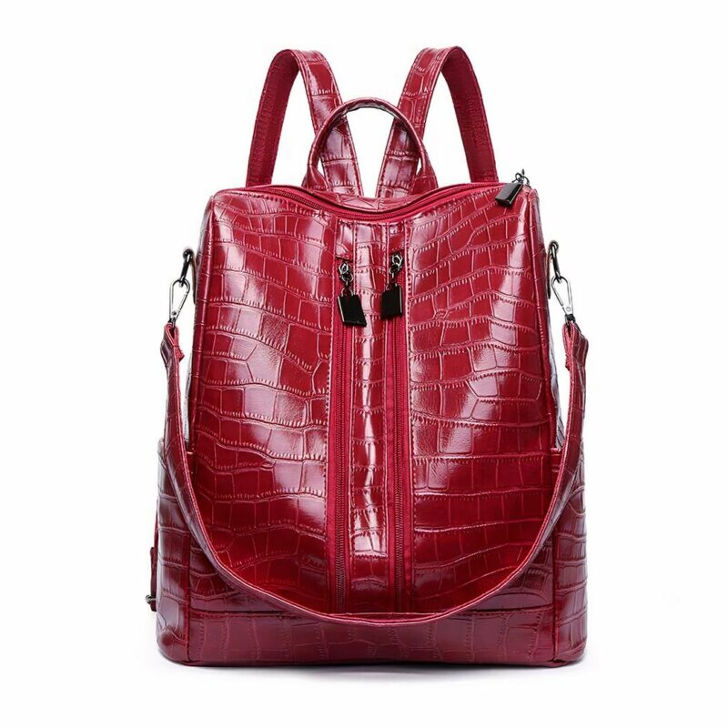 Sac à dos femme multi-zip croco - Rouge - Sac Sac à main