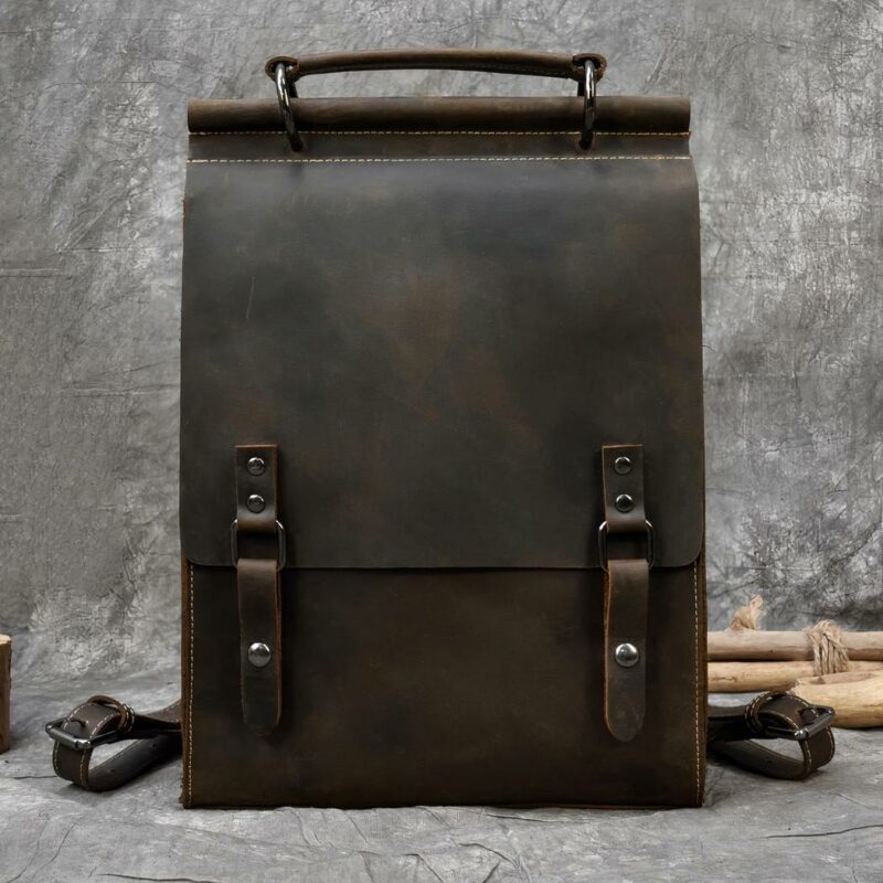 Sac à dos cartable vintage en cuir - Marron - Cuir Sac à dos