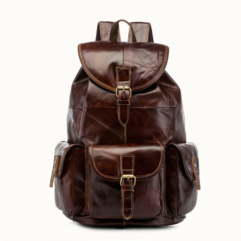 Sac à dos en cuir vintage multi-poches - Rouge - Sac Sac à dos