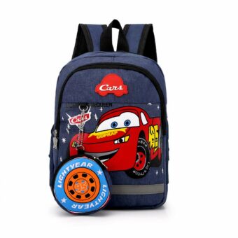 Sac à dos Cars effet jean bleu avec un fond blanc