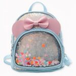 Petit sac à dos fille bleu avec noeud rose. Bonne qualité et très tendance.
