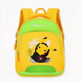 Sac à dos Pokémon imprimé Pikachu, jaune et vert avec motif. Bonne qualité et très tendance.
