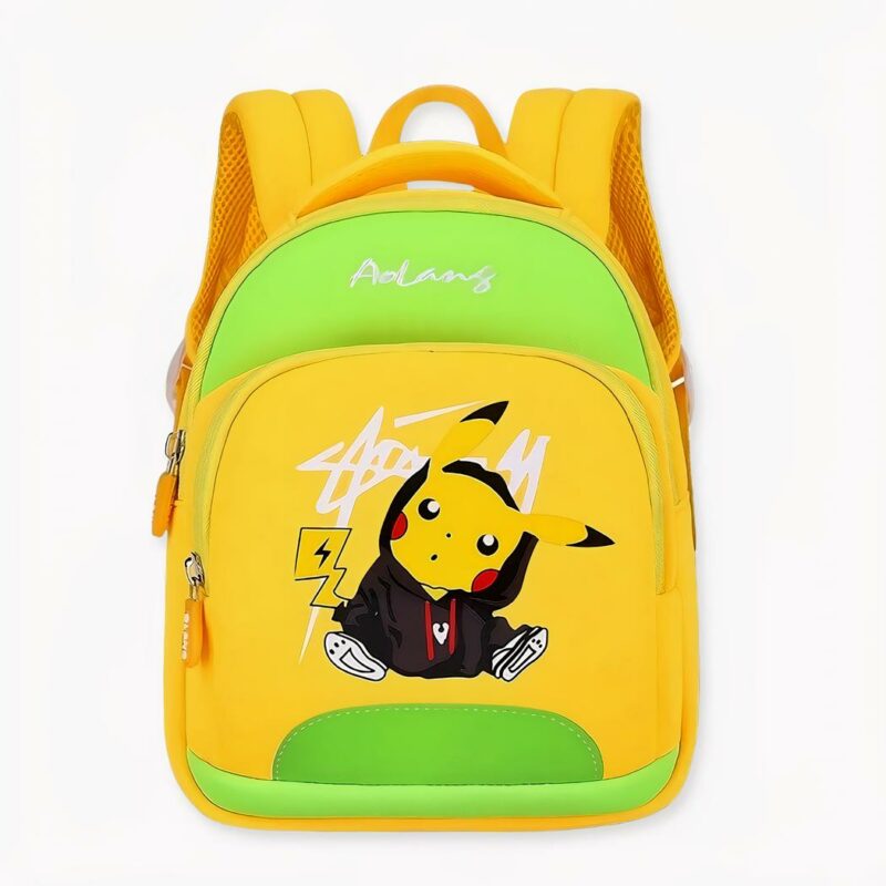 Sac à dos Pokémon imprimé Pikachu, jaune et vert avec motif. Bonne qualité et très tendance.