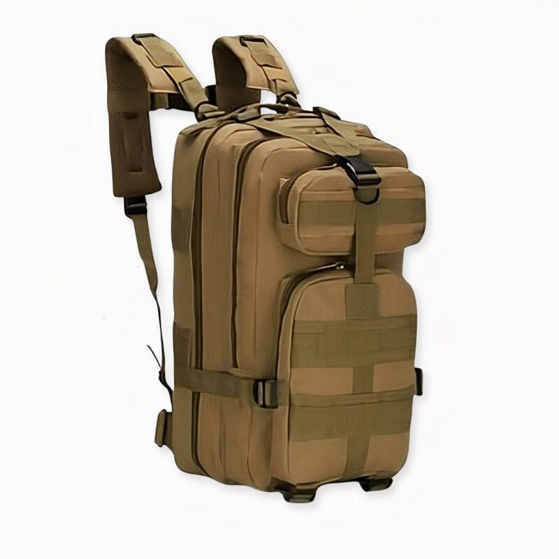 Sac à dos pour camping et randonnée marron, bonne qualité et très pratique.