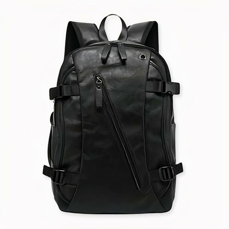 Sac à dos vintage en simili cuir pour homme noir avec un fond blanc