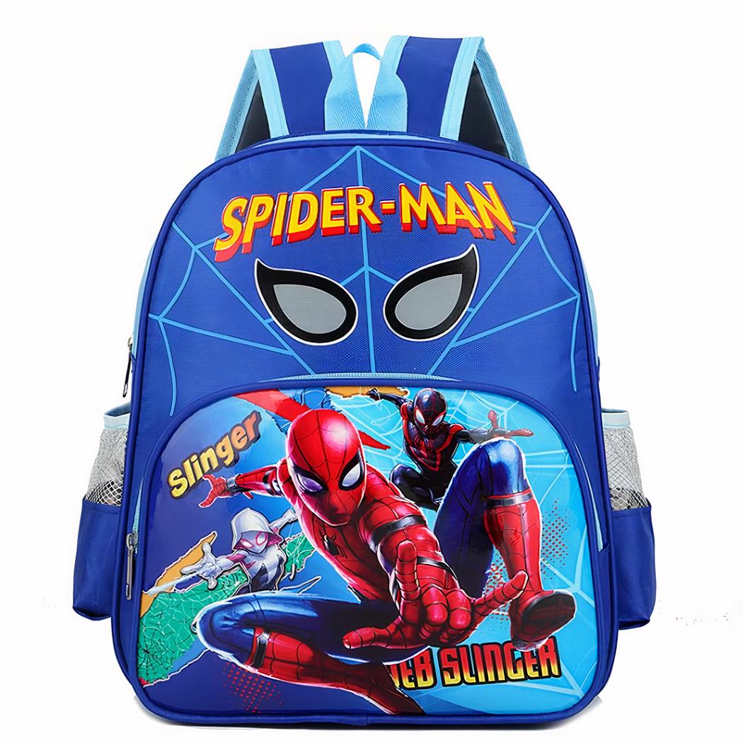 Sac à dos d'école Spiderman et ses amis bleu avec un fond blanc