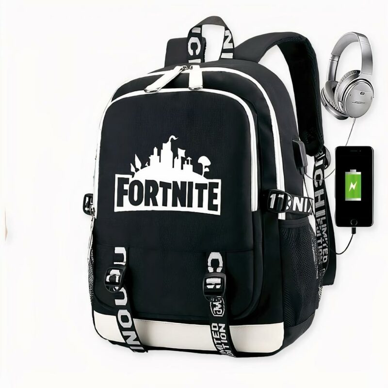 Sac_à_dos_Fortnite_avec_chargeur_USB_2 Sac à dos Fortnite avec chargeur USB - Jin BTS, couleur noir. Bonne qualité et très tendance.