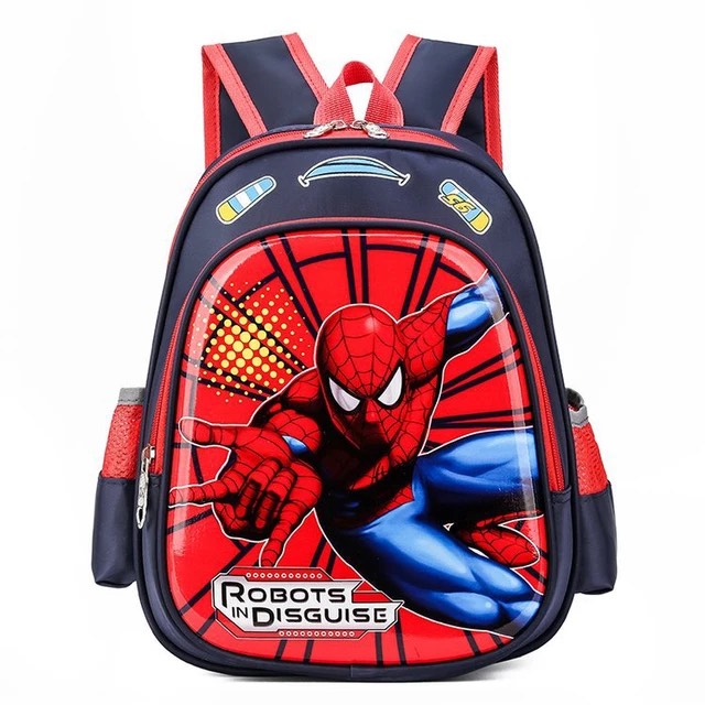 Sac à dos d'école Spider-Man rigolo bleu et rouge avec un fond blanc