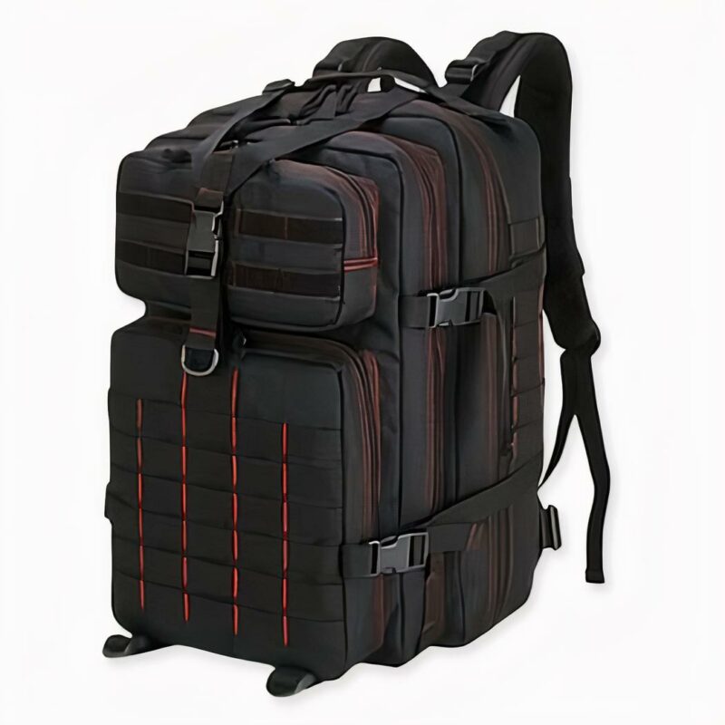 Sac à dos militaire noir étanche avec capacité de 50L avec plusieurs poches