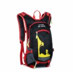 Sac à dos étanche de 18l pour le ski et les sports d'hiver noir et rouge avec un fond blanc