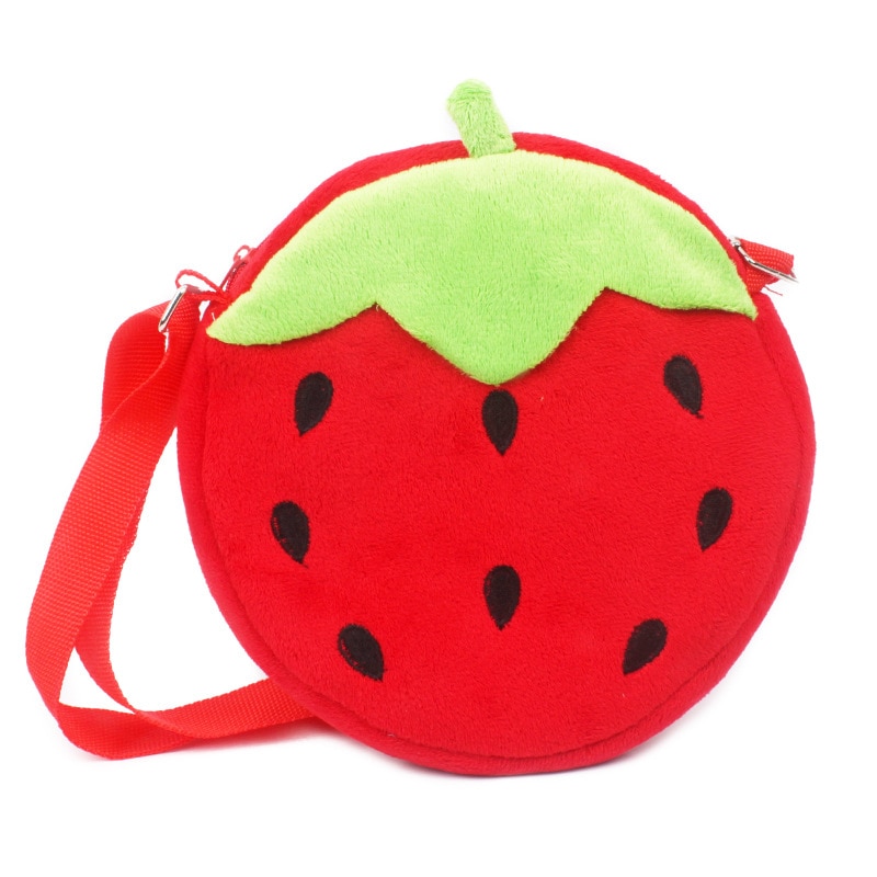 Sac à dos en peluche de fraise pour enfants avec bandoulière