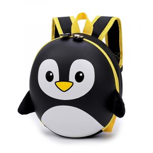 Sac à dos pingouin en coque rigide pour enfants noir avec un fond blanc