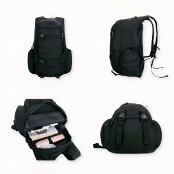Sac à dos militaire noir 40L sur fond gris clair.