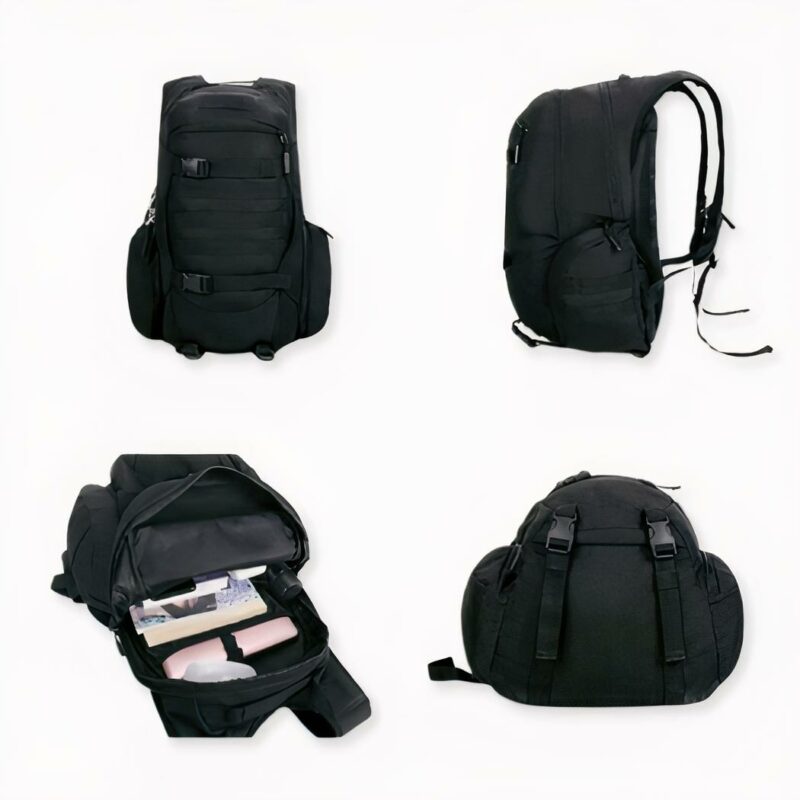 Sac à dos militaire noir 40L sur fond gris clair.