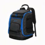 Sac à dos de ski de grande capacité 50L étanche avec attaches pour matériel sur fond gris clair.