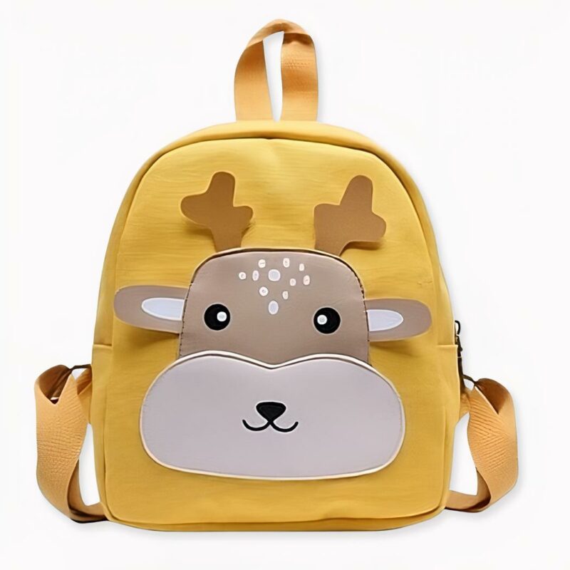 Sac à dos d'école avec son petit cerf pour enfants jaune, gris et blanc