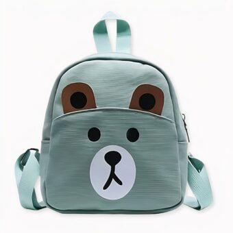 Sac à dos d'école avec tête d'ourson pour enfants vert et marron. Bonne qualité et très tendance.