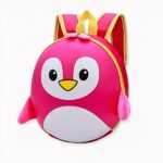 Sac à dos pingouin en coque rigide pour enfants rose et jaune.