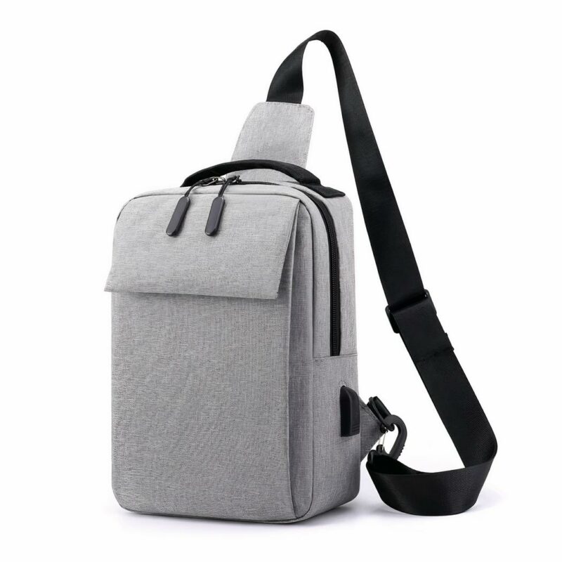 Sac à bandoulière en Nylon pour homme grise avec bandeau noir