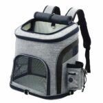 Sac à dos pour chat double ouverture gris et noir avec un fond blanc