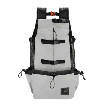 Sac à dos pour chiens de grande taille gris et noir avec un fond blanc