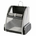 Sac à dos pour chat respirant gris et noir avec un fond blanc