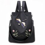 Sac à dos brodé motif fleur et papillon pour femme noir à la mode