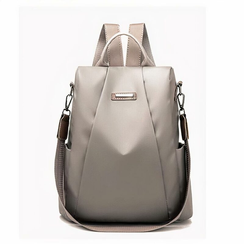 Sac à dos en tissu oxford antivol élégant pour femme gris avec un fond blanc