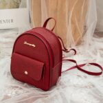 Mini sac à dos en cuir polyester de couleur unie grenat à la mode