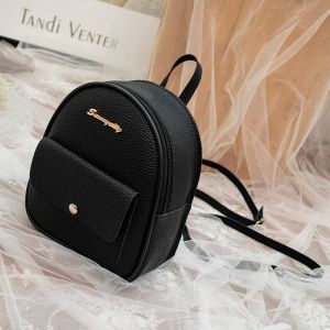Mini sac à dos en cuir polyester de couleur unie noir