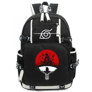 Sac à dos noir avec un logo de clan Uchiwa et poches laterales