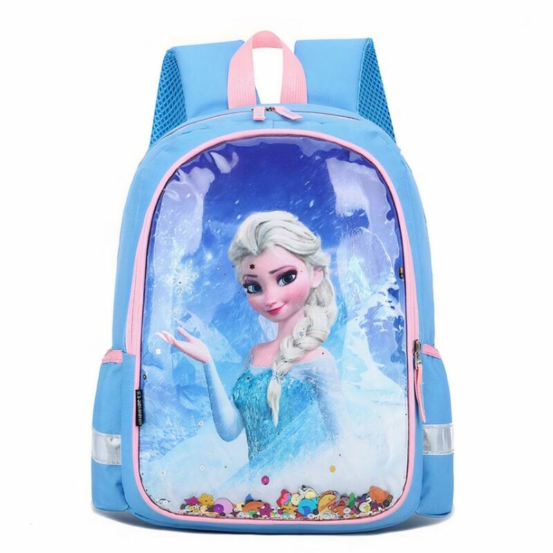 Sac à dos d'école à motif Elsa pour fille bleu avec un fond blanc