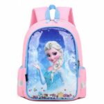 Sac à dos d'école à motif Elsa pour fille rose et bleu avec un fond blanc