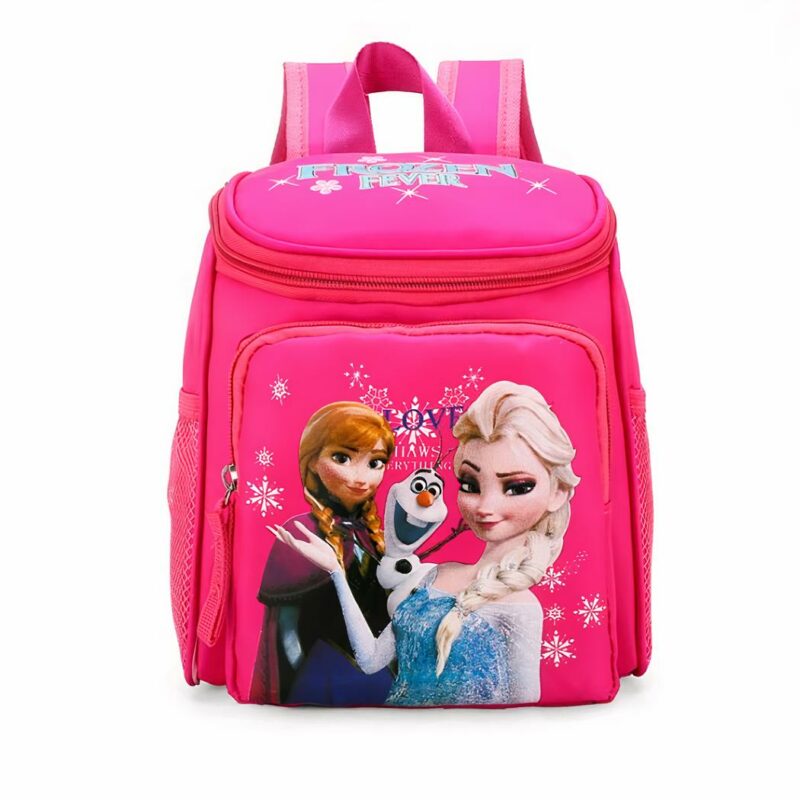 Sac à dos reine des neiges en polyester pour filles rose avec un fond blanc